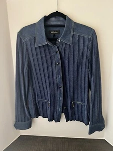 ESCADA Blue Ribbed Knit Cotton Rayon Blend Denim Woman’s Jacket Size 42 EU  L US - Picture 1 of 8