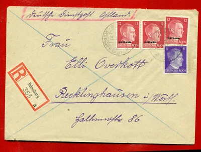 1942 GERMANY LATVIA REGISTERED COVER CAN. DUNABURG TO RECKLINGHAUSEN OSTLAND 629 - Image 1 of 2
