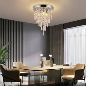 3-Light Modern Crystal Chandelier Flush Mount Light Pendant Ceiling Lamp Fixture - Picture 1 of 13