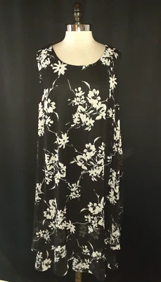 CATHERINES Plus Size 30W Shift Dress Black Ivory Floral Sleeveless Knee Length - Image 1 of 4