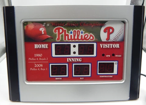 Philadelphia Phillies 2x WS Champions Scoreboard Alarm Clock ~ New in Box Cover