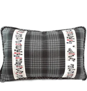 Gray Accent Sofa or Bed Pillow 14 x 23 Stamped Dated in Red-Black-Blue - Foto 1 di 3
