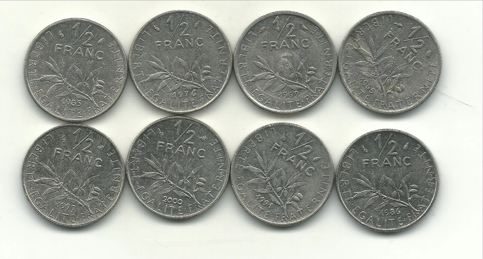  LOTE 8 MONEDAS FRANCIAS 1/2 FRANCO-1965,1969,1976,85,86,1991,1997,2000-272 SEP Foto 1 de 1