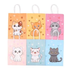 6Pcs Colorful Cartoon Cat Paw Print Paper Candy Bags Gift Bags With Handles - Picture 1 of 12