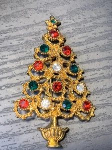 Vintage Schmuck SIGNIERT Christopher RADKO Strass WEIHNACHTSBAUM BROSCHE ANSTECKNADEL  - Bild 1 von 12