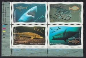 OCEAN FISH = SHARK, HALIBUT, STURGEON,. = Canada 1997 #1644a MNH LL Block of 4 - Picture 1 of 1