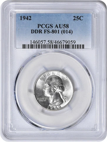 1942 Washington Silver Quarter DDR FS-801 AU58 PCGS Cover