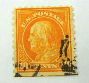 1916 - 1917 BEN FRANKLIN US 10 CENT ORANGE YELLOW SCOTT #472 USED 10 PERF STAMP  - Picture 1 of 10