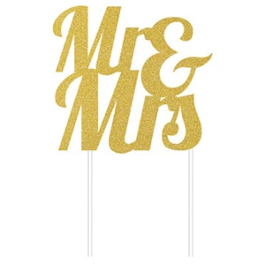 Mr and Mrs Wedding Cake Topper Gold Glitter Party Decorations Supplies - Picture 1 of 1