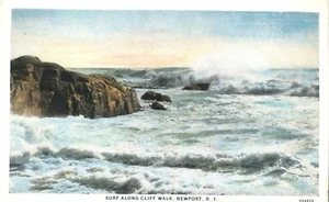 Postal 1930 Surf Along Cliff Walk Newport Rhode Island - Imagen 1 de 2
