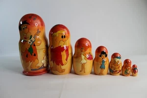 RARE Vintage The Flintstones Russian Nesting Dolls Complete 7pc set HANDMADE! - Picture 1 of 10
