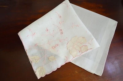 复古 HANKY 1950 年代手工加工 MADEIRA 葡萄牙粉红色玫瑰配件全新带 TAG — 第 1/4 张图片