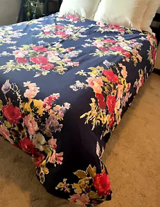 Pottery Barn P+B Queen/Full Bettbezug ~ Modern Bouquet ~ Navy Rot Rosa - Bild 1 von 12