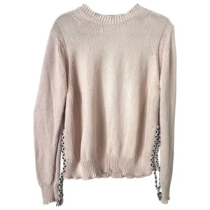 360 Sweater Pink Crewneck Long Sleeve Cotton Sweater With Braid Details - Picture 1 of 7