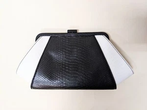 Zac Posen Clutch Black White Leather Faux Snake NEW NWT w/ Bag - Picture 1 of 5