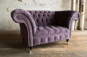 Chesterfield Sessel Couch Polster Sofa Couchen 1,5 Sitzer Einsitzer Lila Textil - Bild 1 von 12