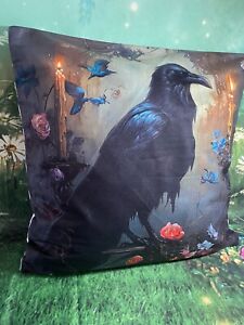 🩷New Plush Gothic Black Raven Cushion Cover 45cm