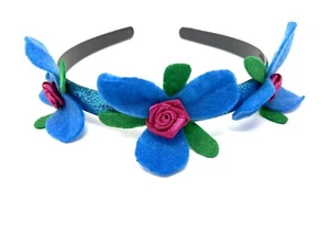 Troll Poppy Hairband Headband Alice Band Blue & Pink Flowers Glitter Band - Picture 1 of 2