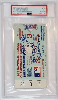 PETE ROSE Signed 1973 NLCS Ticket Stub PSA 1 10 Auto Collision w/ Bud Harrelson  - Image 1 of 2