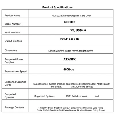 External GPU Dock USB4.0 Type C PD60W 40Gbps Compatibles RTX3060 12G GTX1060 - Image 1 of 4