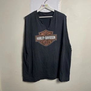 Harley Davidson Chopped Chin Shirt Mens 2XL Black Sleeveless Double Sided Cutoff - Picture 1 of 10