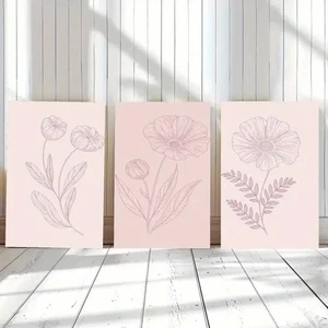 3pcs Line Flowers Botanical Painting Art Metal Print Ready to Hang Art - Picture 1 of 8