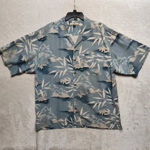 Tommy Bahama Shirt Mens XL Blue Floral 100% Silk Island Palm Trees Loop Collar - Picture 1 of 15