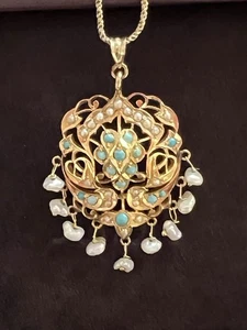 14 Karat Türkis Anhänger Vintage Antik Saatperlen  - Bild 1 von 12