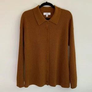 Magaschoni 100% Cashmere Size L Collared Cardigan Sweater Geek Secretary Soft - Picture 1 of 15