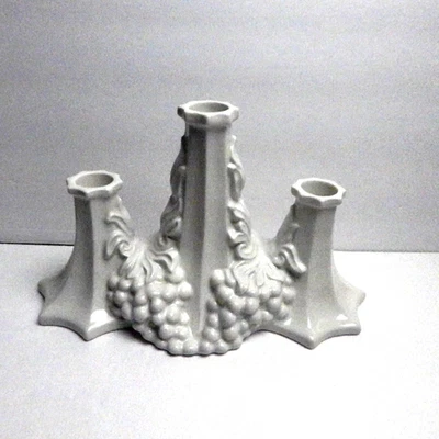 Vintage Red Cliff Ironstone White Sculpted Grapes 3 Arm Candle Holder Candelabra - Image 1 of 4