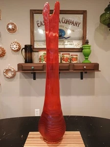 VINTAGE MCM 38" LE SMITH AMBER RED NUBBY BUTT FAT BOTTOM SWUNG GLASS FLOOR VASE - Picture 1 of 8