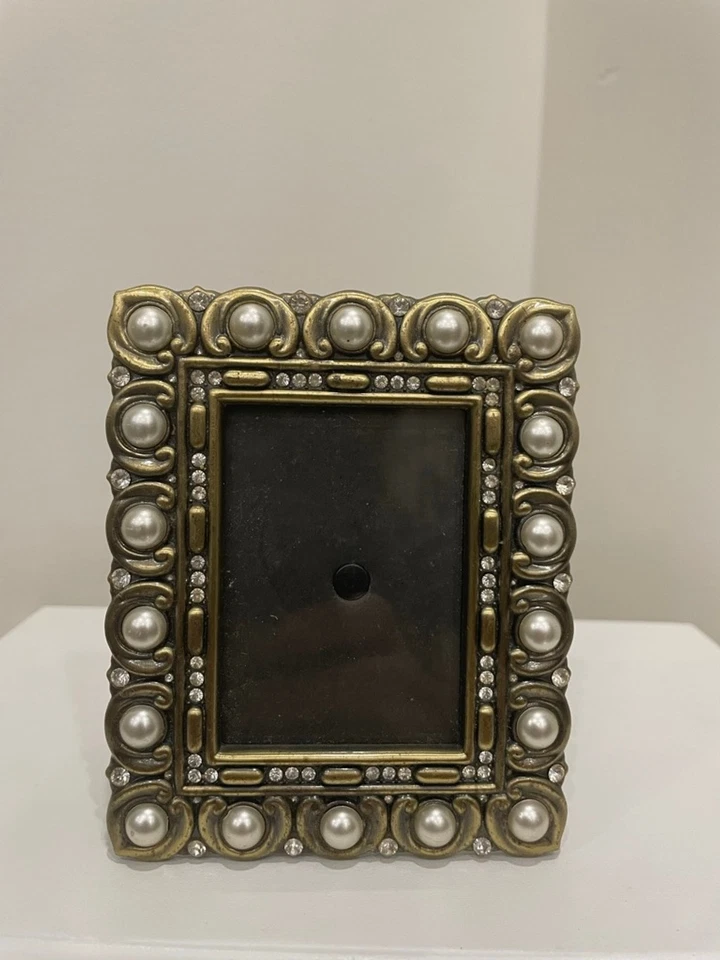Marco de fotos vintage bronce blanco perla estrás decoración Hollywood Regency glamour Foto 1 de 4