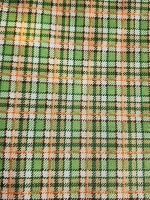 4 Yards Plaid Cotton Fabric Green Brown Ivory Orange - Image 1 of 3
