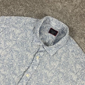 Untuckit Linen Button Up Shirt Mens XXL Tropical Floral Leaves Blue White 2XL - Picture 1 of 11