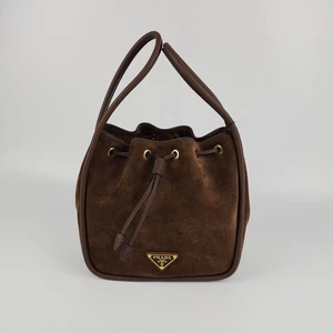 PRADA Darling Mini $2850 Cacao Suede Bucket Bag New & Authentic - Picture 1 of 14