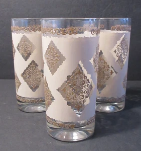 Juego de 3 vasos Highball de filigrana con pergamino pintados Cera Cora DE COLECCIÓN - CMM de los años 60 - Imagen 1 de 10
