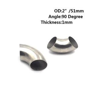2'' 51mm OD Stainless Steel 90 Degree Weldable Bend Elbow Pipe Adapter - Picture 1 of 3