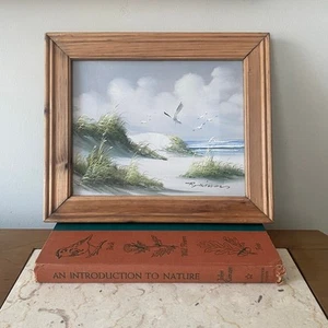 Vintage Original Small Oil Seascape Painting Framed Signed Beach Dunes Seagulls - Picture 1 of 9