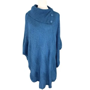 NUOVO Poncho Chico's S/M collo diviso maglia Chianti infinito blu mare morbido acrilico - Foto 1 di 10