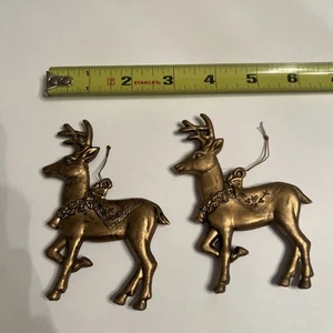Vintage Reindeer Ornaments. Faux Metal Set Of 2 - Picture 1 of 7