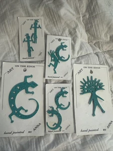 Vintage Lot of southwestern Native American copper Painted earrings pins Brooch - Picture 1 of 15