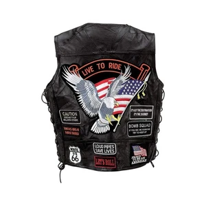 Büffelleder Biker Weste Live to Ride American Eagle Bomb Squad 14 Patches Si - Bild 1 von 7