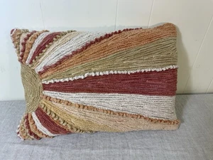 Almohada Boho Decorativa Lumbar 13" x 8" Amarillo Coral Chenilla Tostado Cremallera Suave - Imagen 1 de 4