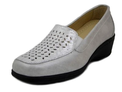 Mocassini Donna Argento 40 Pelle Zeppa Bassa Pianta Larga STILEDIVITA - Immagine 1 di 4