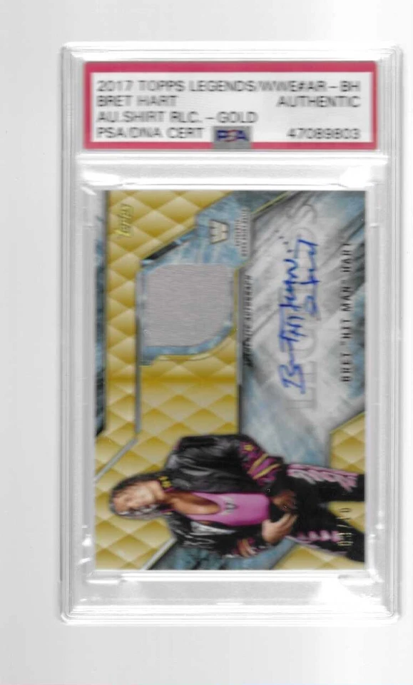 BRET HIT MAN HART 2017 TOPPS WWE LEGENDS RELIC AUTO #AR-BH /10 PSA/DNA AUTHENTIC - Image 1 of 1
