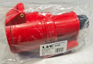 32A 3 Phase Socket 3P+N+E IP44 Surface Mount LVE S325 5 Pin Red Cable Mounted - Picture 1 of 5