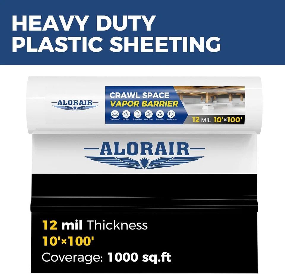 Alorair CrawlSpace Vapor Barrier 12 Mil 10' X 100'  Thicken Waterproof Moisture - Image 1 of 4