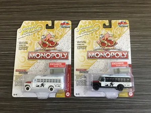 Johnny Lightning Monopoly 1956 Chevy School Bus White Lightning Chase + Regular - Picture 1 of 7