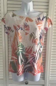 Ladies Colorful Cap Sleeve Top W/ Metal Beading, White/Orange/Blue 8/10 - Picture 1 of 3