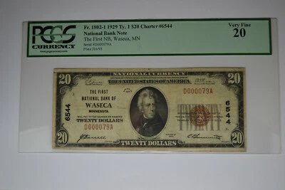  Waseca, MN - $20 1929 Ty. 1 The First NB Ch. # 6544.  PCGS Very Fine 20. - Image 1 of 2